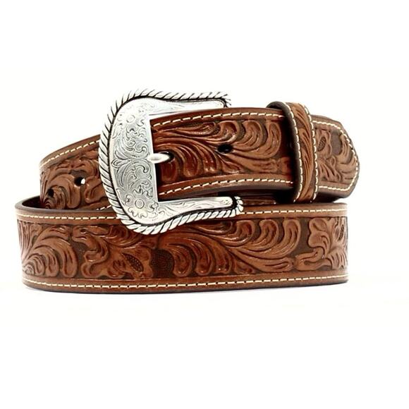 Nocona Belt Men's Size 36-42 Tooled Tan Leather Belt N2446008 Western NWOT